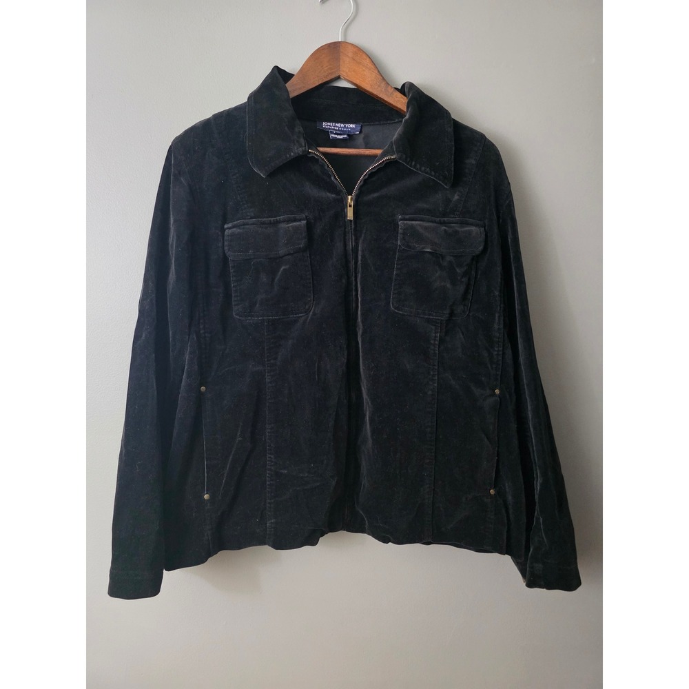 Jones New York Signature Woman Black Corduroy Zip Jacket 1X Plus Size